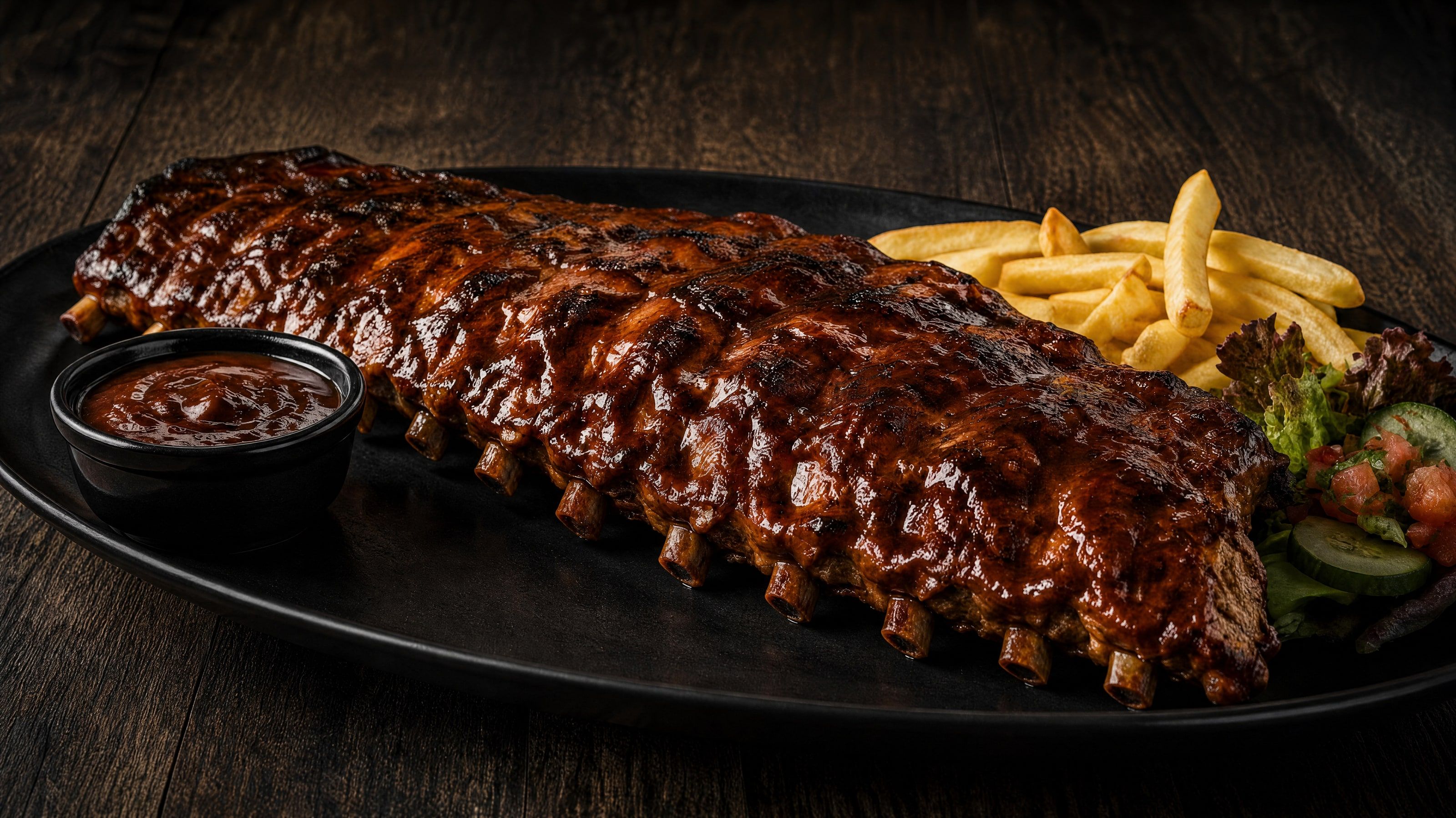 Zu den Spareribs Baguette und 3 Dips dazu
